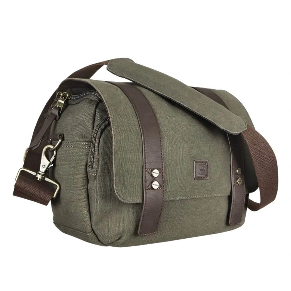 Platinum Vintage DSLR Messenger Style Canvas Camera Bag | Army Green & Brown